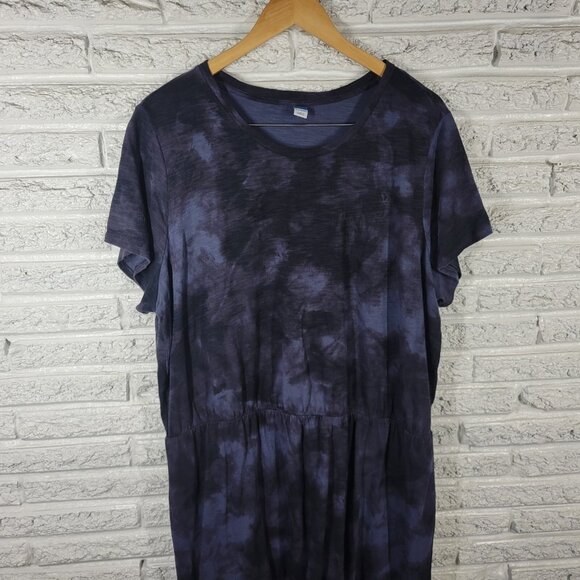Old Navy Womens Dress XXL Tall Plus Short Sleeve Blue Black Tie Dye TIE16XE - Picture 4 of 11